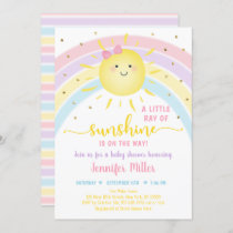 Sunshine Rainbow Pink Gold Pastel Baby Shower Invitation