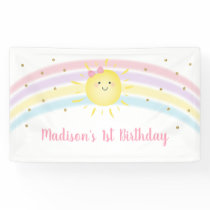 Sunshine Rainbow Pink Gold Pastel Birthday Banner