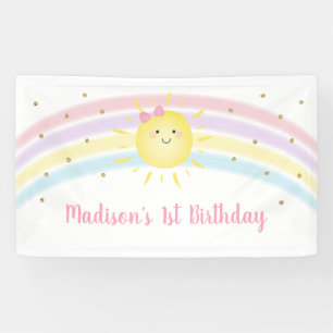 Sunshine Rainbow Pink Gold Pastel Birthday Banner