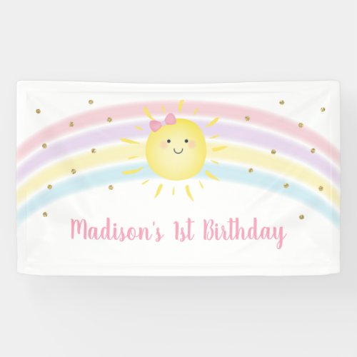 Sunshine Rainbow Pink Gold Pastel Birthday Banner