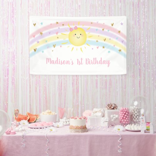 Sunshine Rainbow Pink Gold Pastel Birthday Banner