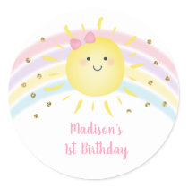 Sunshine Rainbow Pink Gold Pastel Birthday Classic Round Sticker