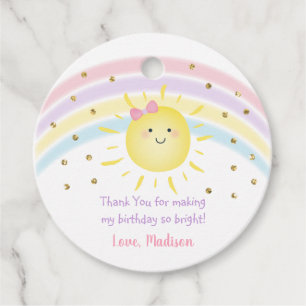 Sunshine Rainbow Pink Gold Pastel Birthday Favor Tags