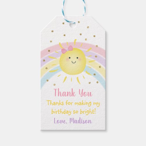 Sunshine Rainbow Pink Gold Pastel Birthday Gift Tags