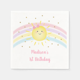 Sunshine Rainbow Pink Gold Pastel Birthday Napkins