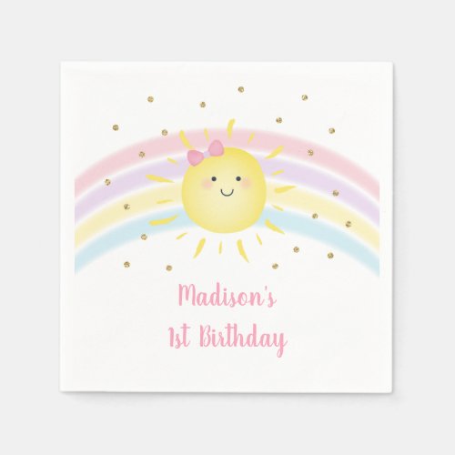 Sunshine Rainbow Pink Gold Pastel Birthday Napkins