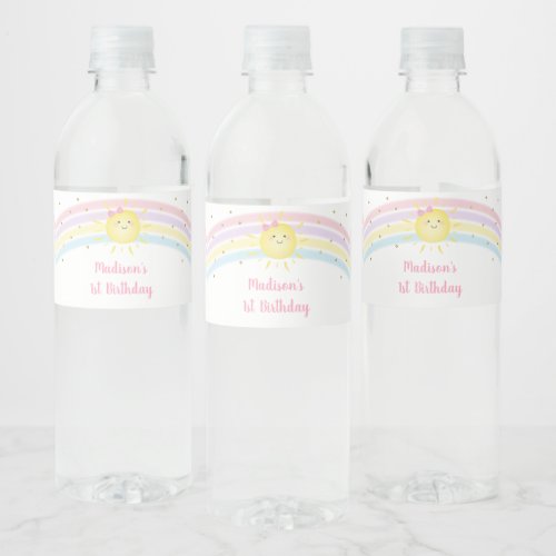 Sunshine Rainbow Pink Gold Pastel Birthday Water Bottle Label