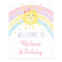 Sunshine Rainbow Pink Gold Pastel Birthday Welcome Poster
