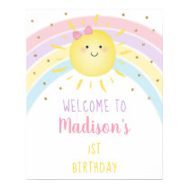 Sunshine Rainbow Pink Gold Pastel Birthday Welcome Poster