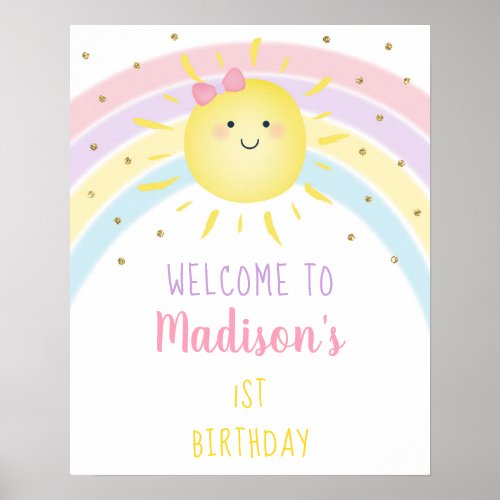 Sunshine Rainbow Pink Gold Pastel Birthday Welcome Poster