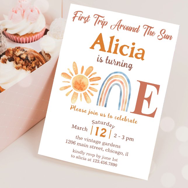 Sunshine Rainbow Retro 1st Birthday Invitation (Creator Uploaded)