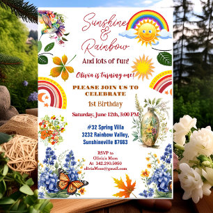 Sunshine Rainbow Spring Garden Butterfly Birthday  Invitation