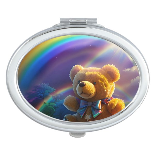 Sunshine Rainbow Teddy Bear Wonderland Compact Mirror (Front)