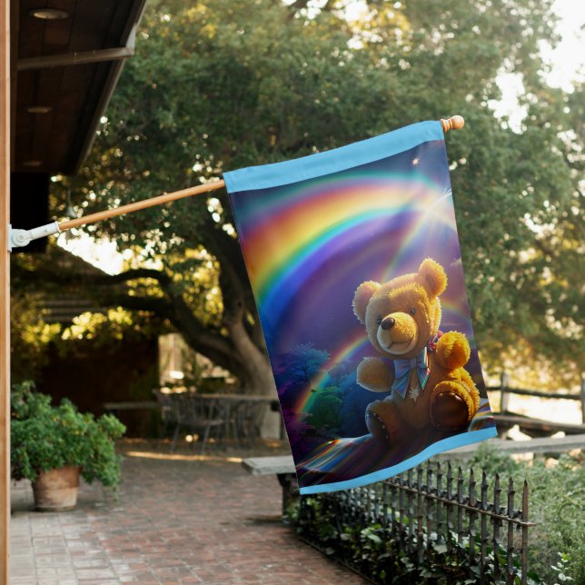 Sunshine Rainbow Teddy Bear Wonderland House Flag (In SItu)