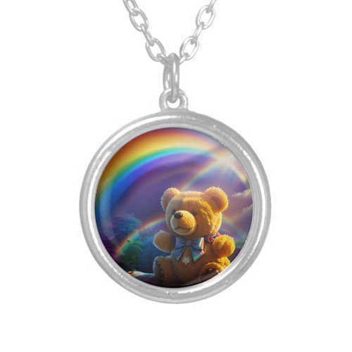 Sunshine Rainbow Teddy Bear Wonderland Silver Plated Necklace