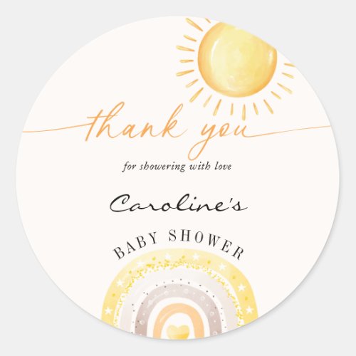 Sunshine  Rainbow Themed Baby Shower Thank You  Classic Round Sticker