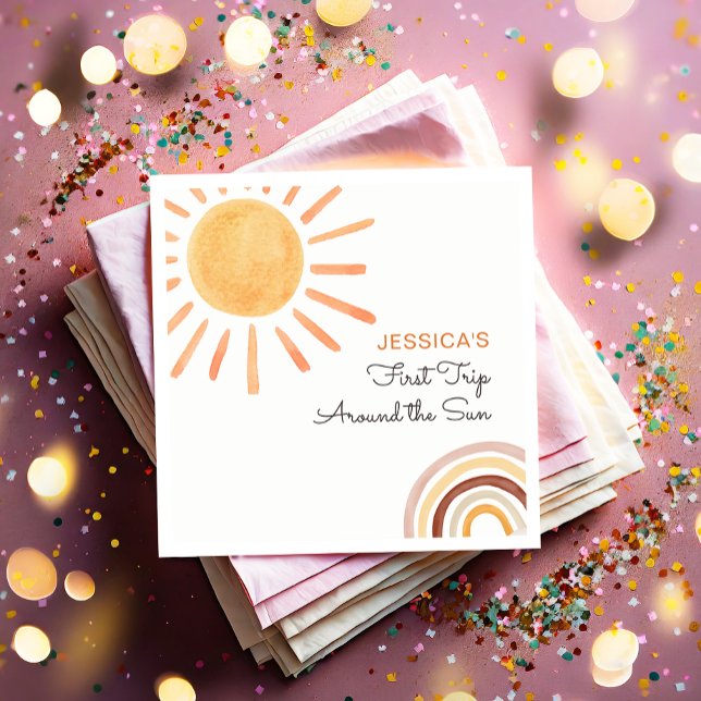 Sunshine Rainbow Trip Around the Sun 1st Birthday Napkins (Creator Uploaded)