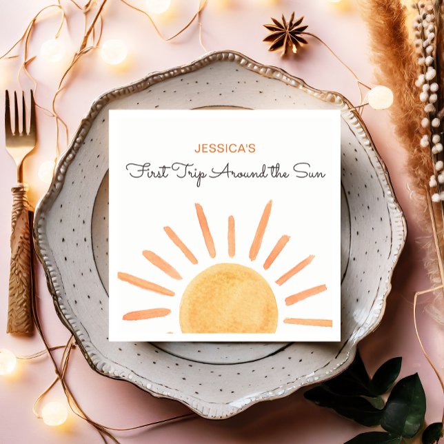 Sunshine Rainbow Trip Around the Sun 1st Birthday Napkins (Creator Uploaded)