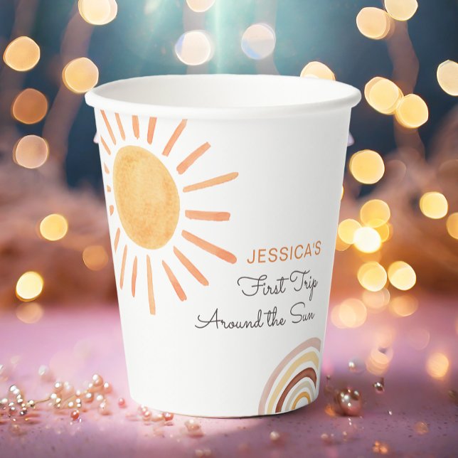 Sunshine Rainbow Trip Around the Sun 1st Birthday Paper Cups (Creator Uploaded)