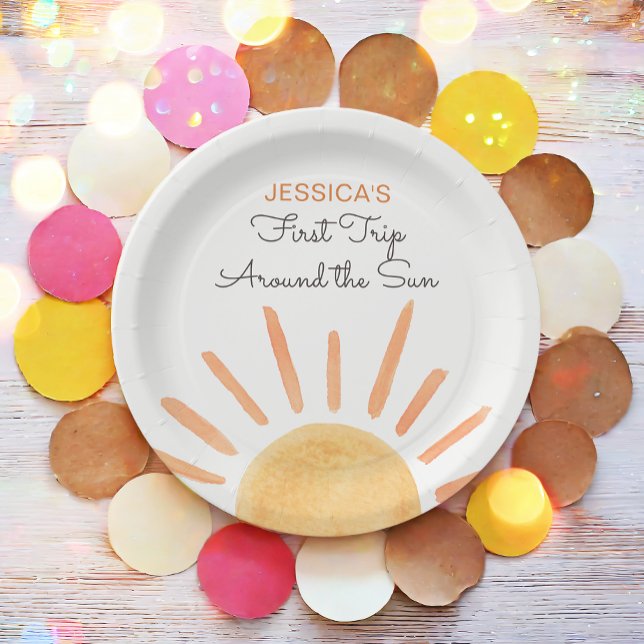 Sunshine Rainbow Trip Around the Sun 1st Birthday Paper Plates (Creator Uploaded)