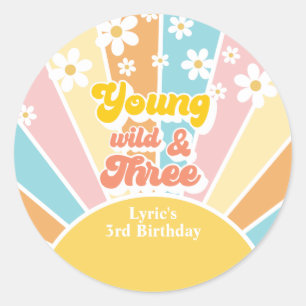 Sunshine Retro daisy 3rd birthday Classic Round Sticker
