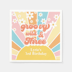 Sunshine Retro daisy 3rd birthday Napkins