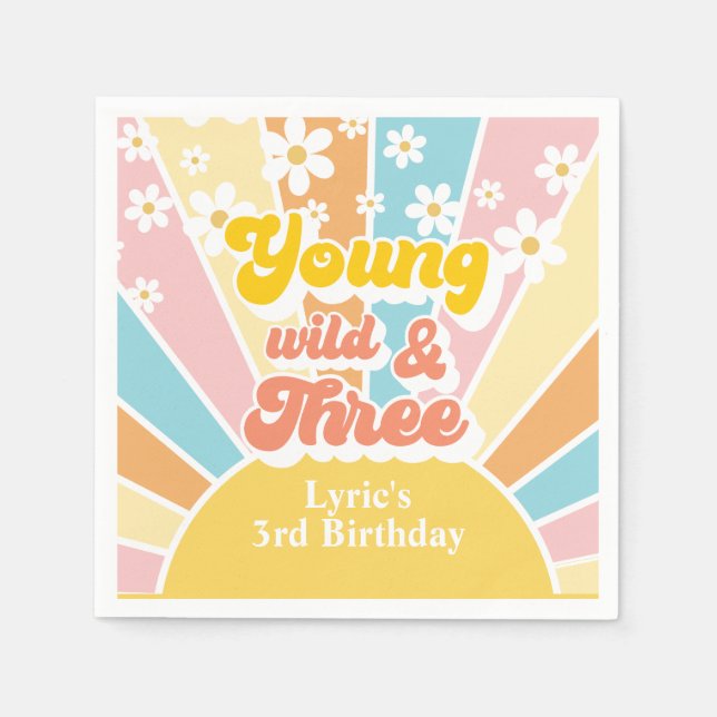 Sunshine Retro daisy 3rd birthday Napkins (Front)