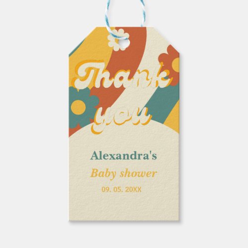 Sunshine retro groovy 70s  thank you baby shower   gift tags