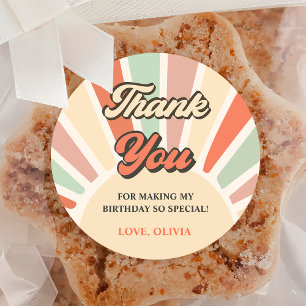 Sunshine Retro Rainbow Thank You Birthday Party Classic Round Sticker