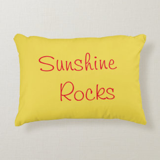 "Sunshine Rocks" Phrase Yellow Background Accent Pillow