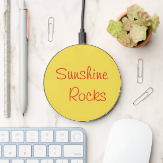 "Sunshine Rocks" Phrase Yellow Background Wireless Charger