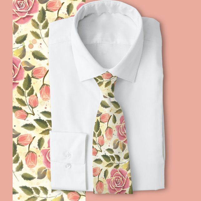 Sunshine roses  neck tie (Pink rose nature floral, perfect for weddings, engagements and anniversaries )