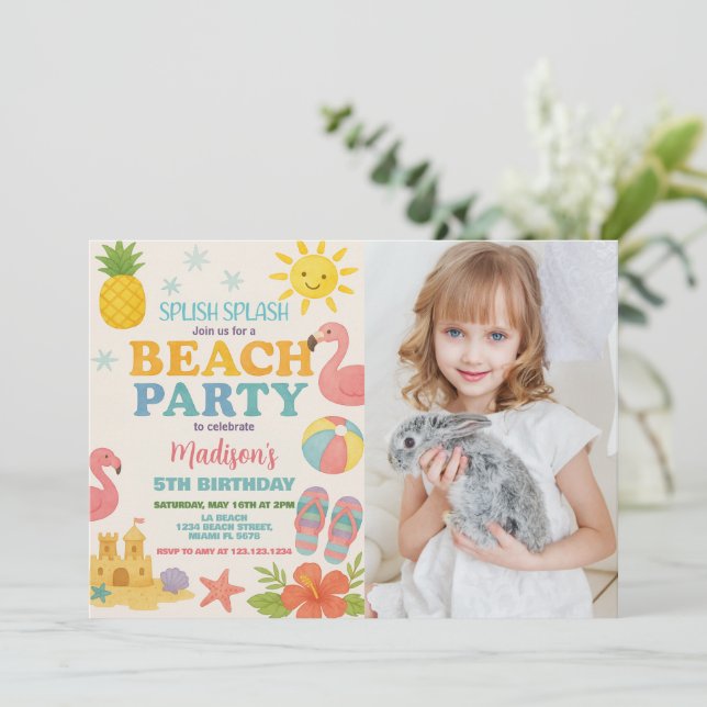 Sunshine & Sea Beach Birthday Invitation for Kids (Standing Front)