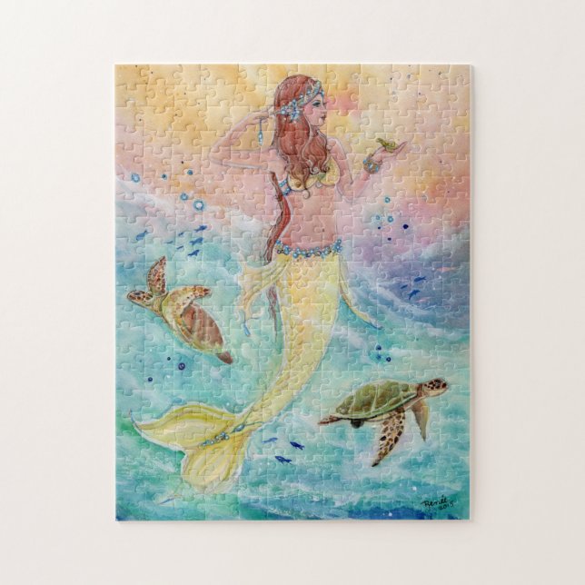 Sunshine sea mermaid with sea turtles puzzle (Vertical)