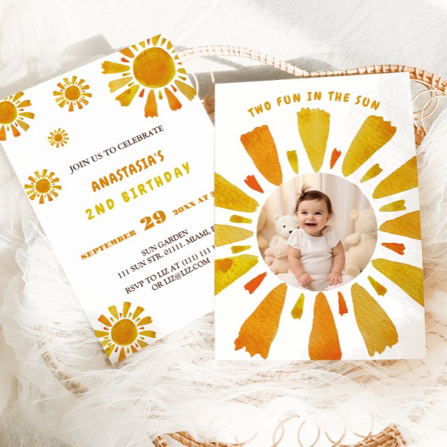 Sunshine second birthday two fun in the sun  invitation (Creator Uploaded)