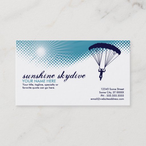 Customizable sunshine skydiving business card template