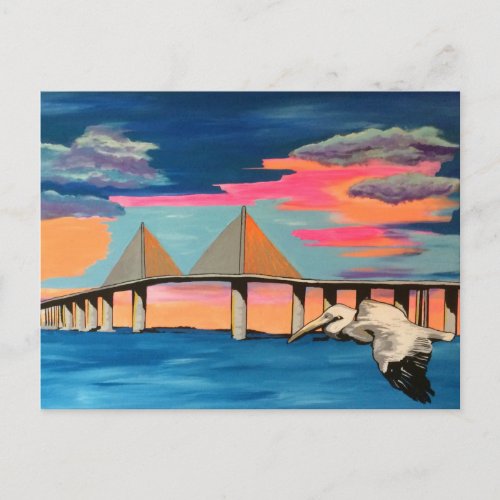 Sunshine Skyway Bridge Pop painting on a Postcard
