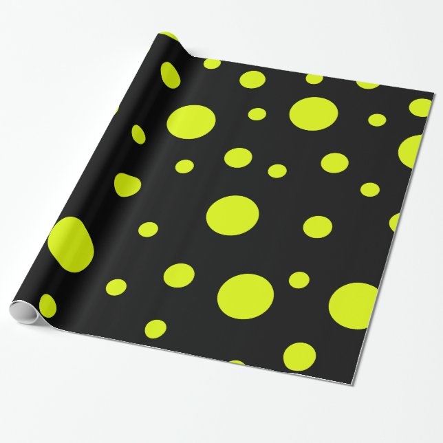 Sunshine Spots: Black & Yellow Polka Dot Wrapping Paper (Unrolled)