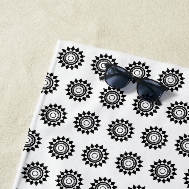 Sunshine Star Black and White Beach Towel (In Situ)