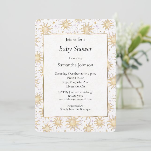 Sunshine Stars and Sun Baby Shower Invitation (Standing Front)