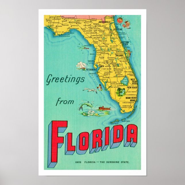 Sunshine State  Florida 11x17 Map Poster (Front)