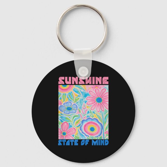 Sunshine State Of Mind Short Funny Flower, Summer  Keychain (Front)