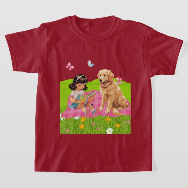 Sunshine & Storytime – Girl and Her Dog T-Shirt (Laydown)