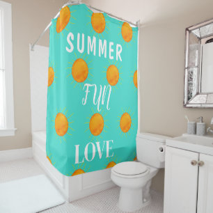 Sunshine Summer Fun Love Turquoise Shower Curtain