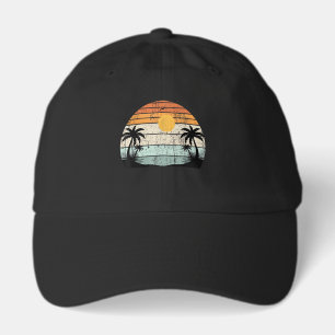 Sunshine Summer Vibes Palm Trees Beach Retro Tropi Hat