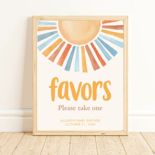 Sunshine sun Favors sign boho terra cotta blue