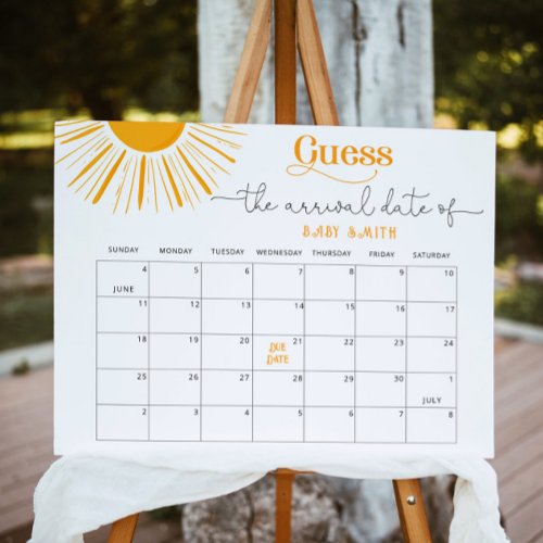 Sunshine sun Guess the due Date calendar Poster