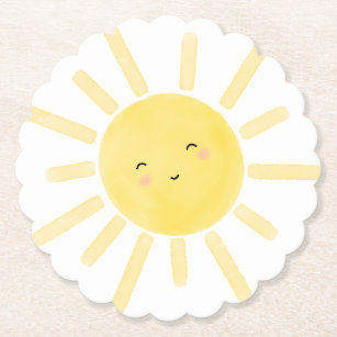 Sunshine, sun minimalist birthday party paper coaster