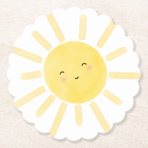 Sunshine sun minimalist birthday party paper coaster