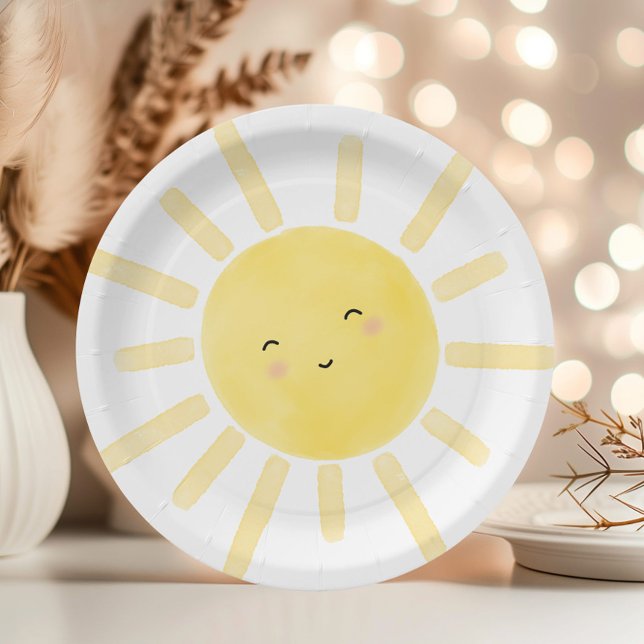 Sunshine, sun minimalist birthday party paper plates (Creator Uploaded)